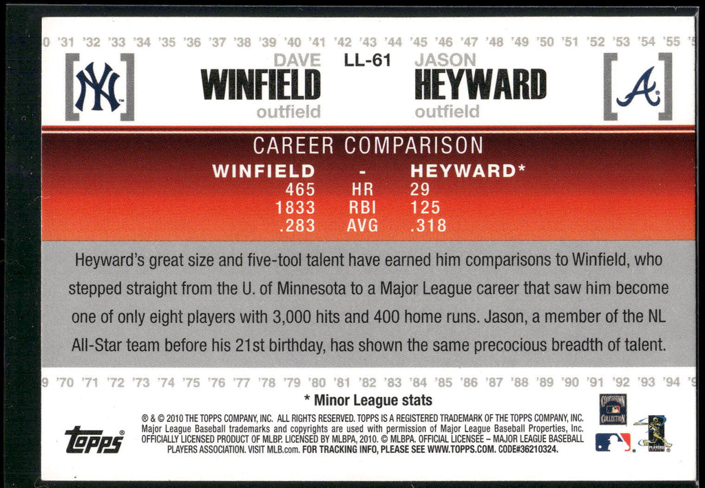 2010 Topps Update #LL-61 Dave Winfield / Jason Heyward Legendary Lineage