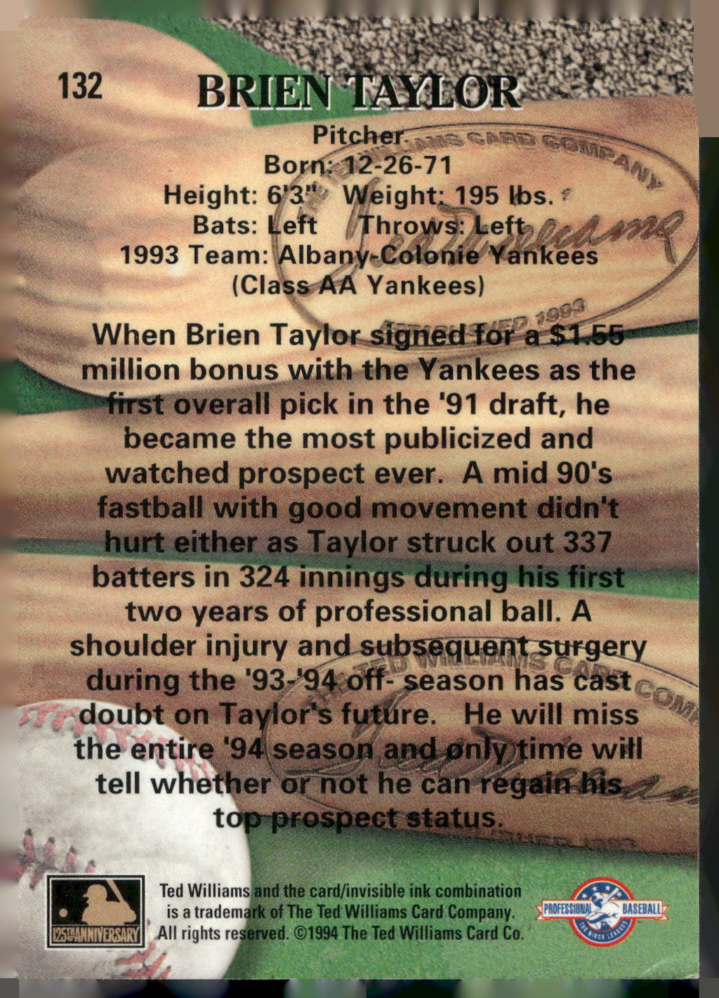 1994 Ted Williams #132 Brien Taylor