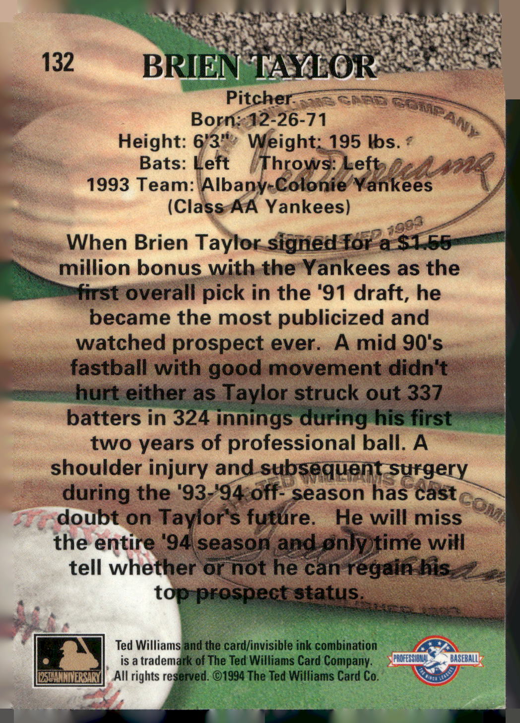 1994 Ted Williams #132 Brien Taylor