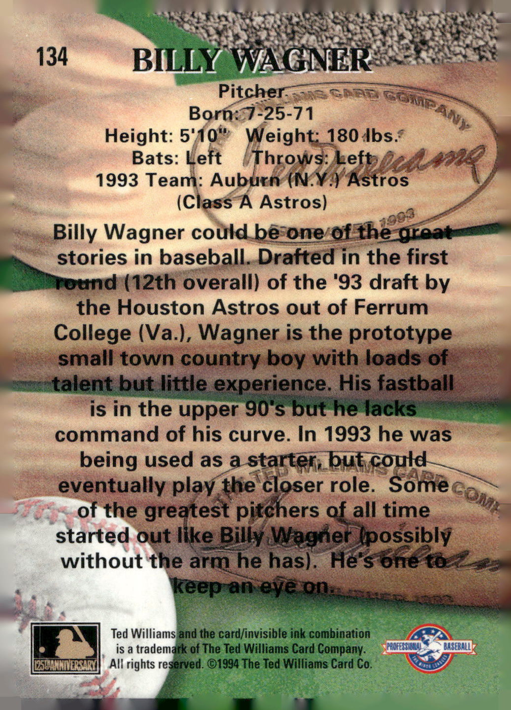 1994 Ted Williams #134 Billy Wagner