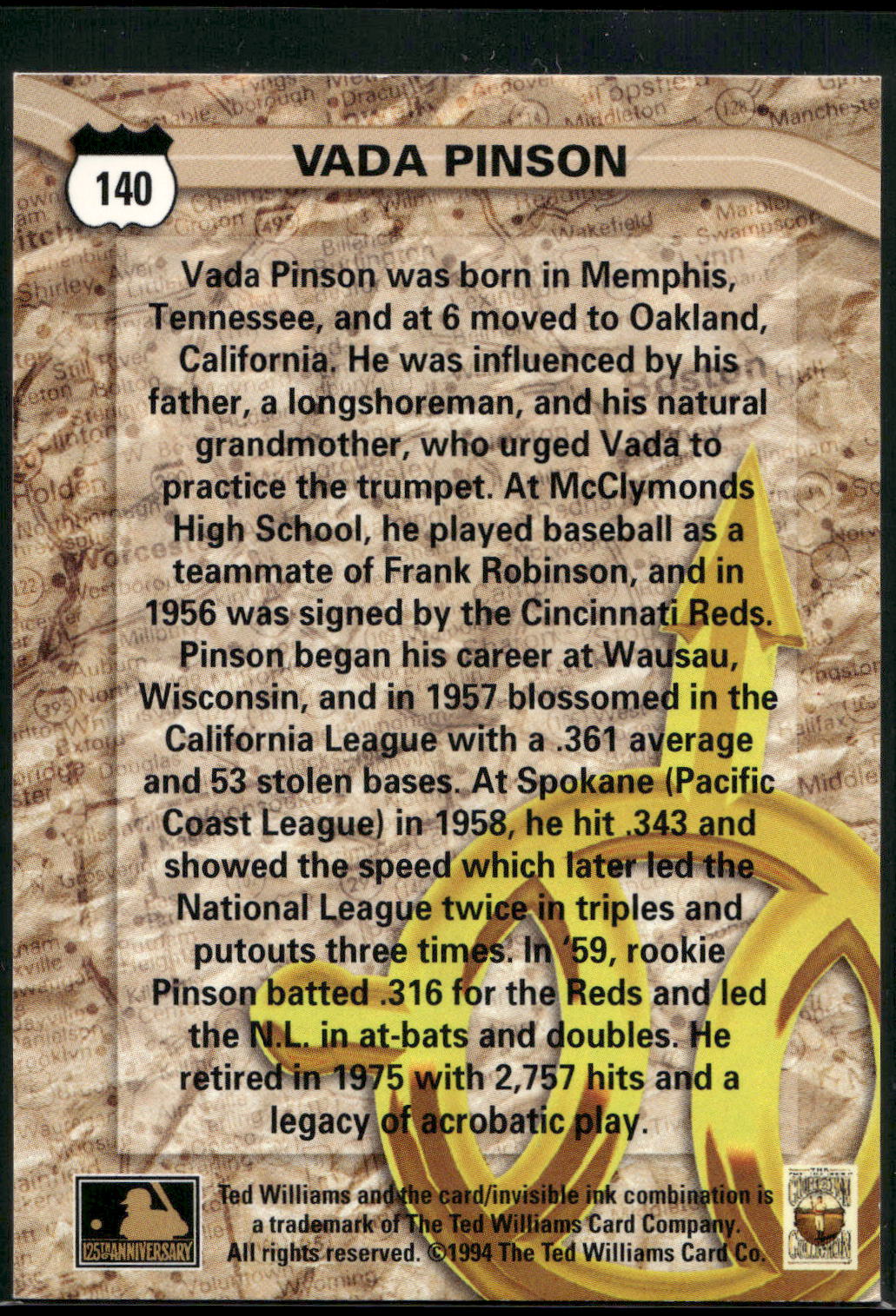 1994 Ted Williams #140 Vada Pinson