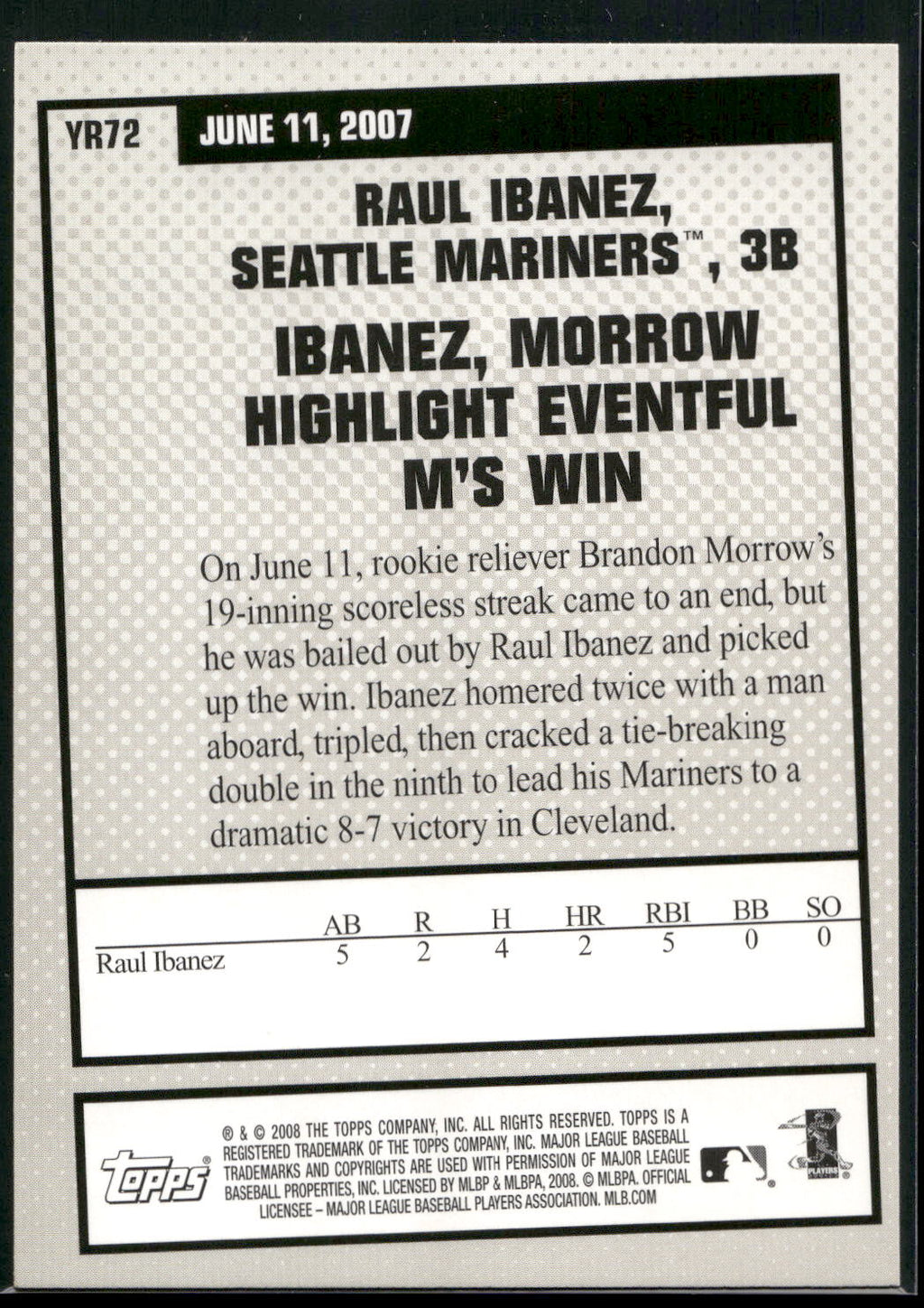 2008 Topps #YR72 Raul Ibanez Year in Review