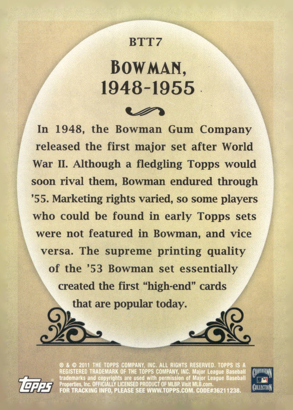 2011 Topps #BTT7 Bowman 1948-1955 Before There Was Topps