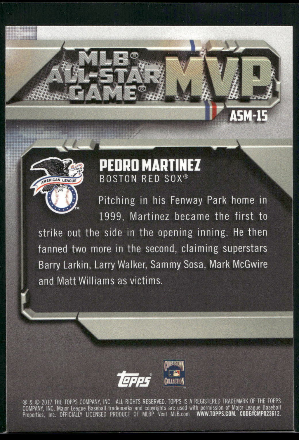 2017 Topps #ASM-15 Pedro Martinez All-Star Game MVP