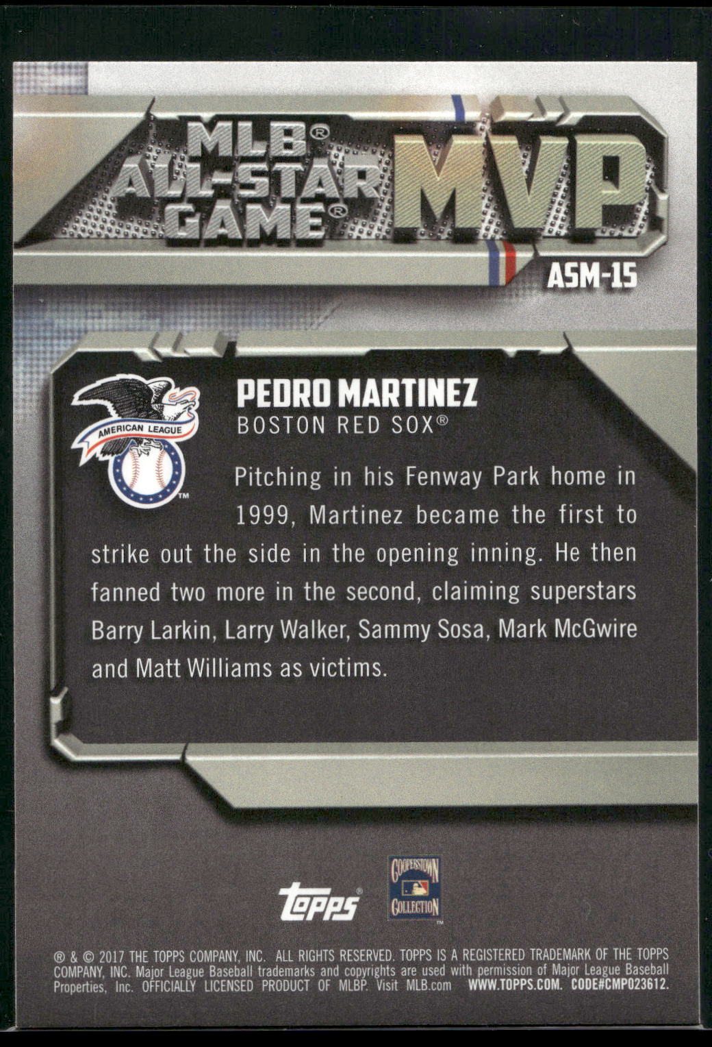 2017 Topps #ASM-15 Pedro Martinez All-Star Game MVP
