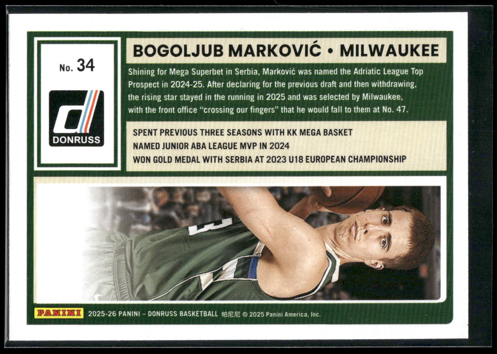2025-26 Donruss #34 Bogoljub Markovic