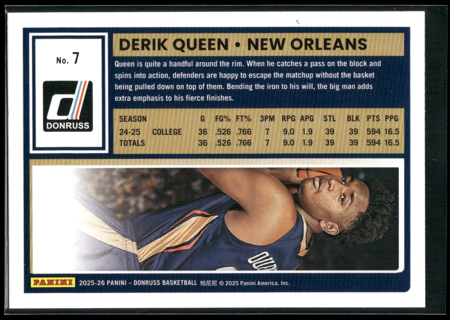 2025-26 Donruss #7 Derik Queen