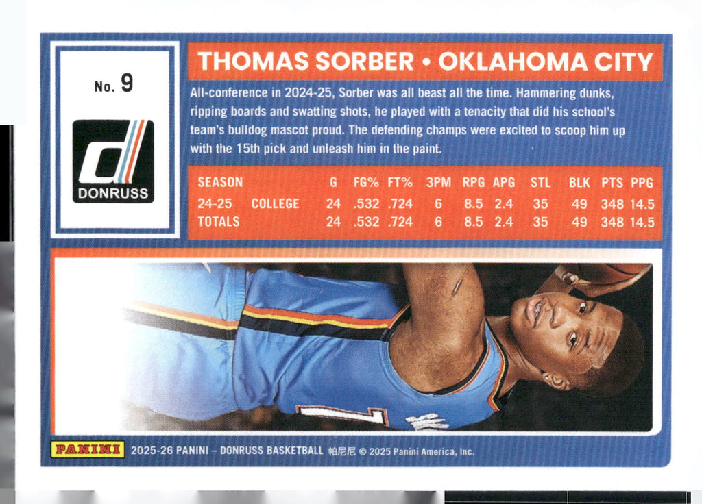 2025-26 Donruss #9 Thomas Sorber