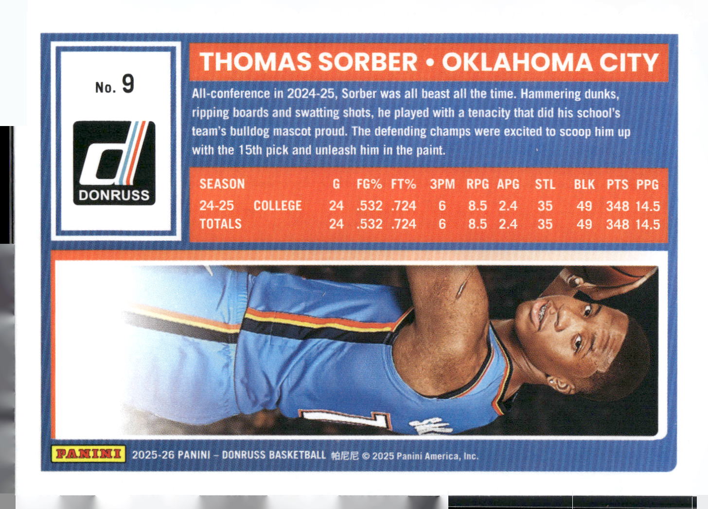 2025-26 Donruss #9 Thomas Sorber