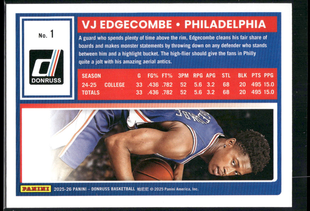 2025-26 Donruss #1 VJ Edgecombe
