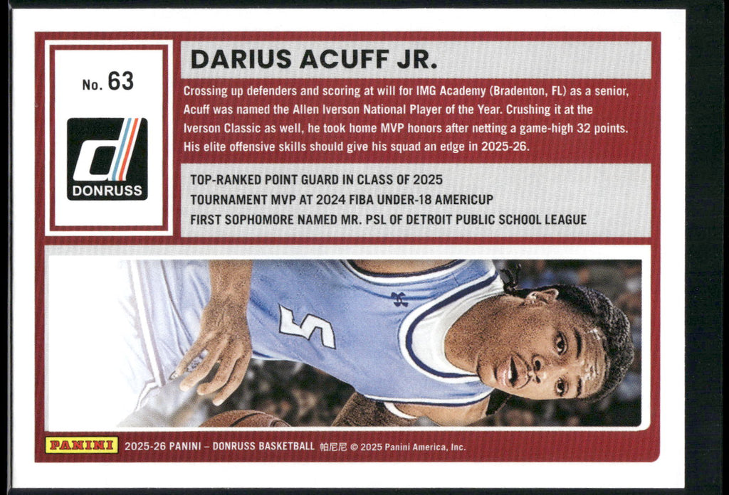 2025-26 Donruss #63 Darius Acuff Jr.