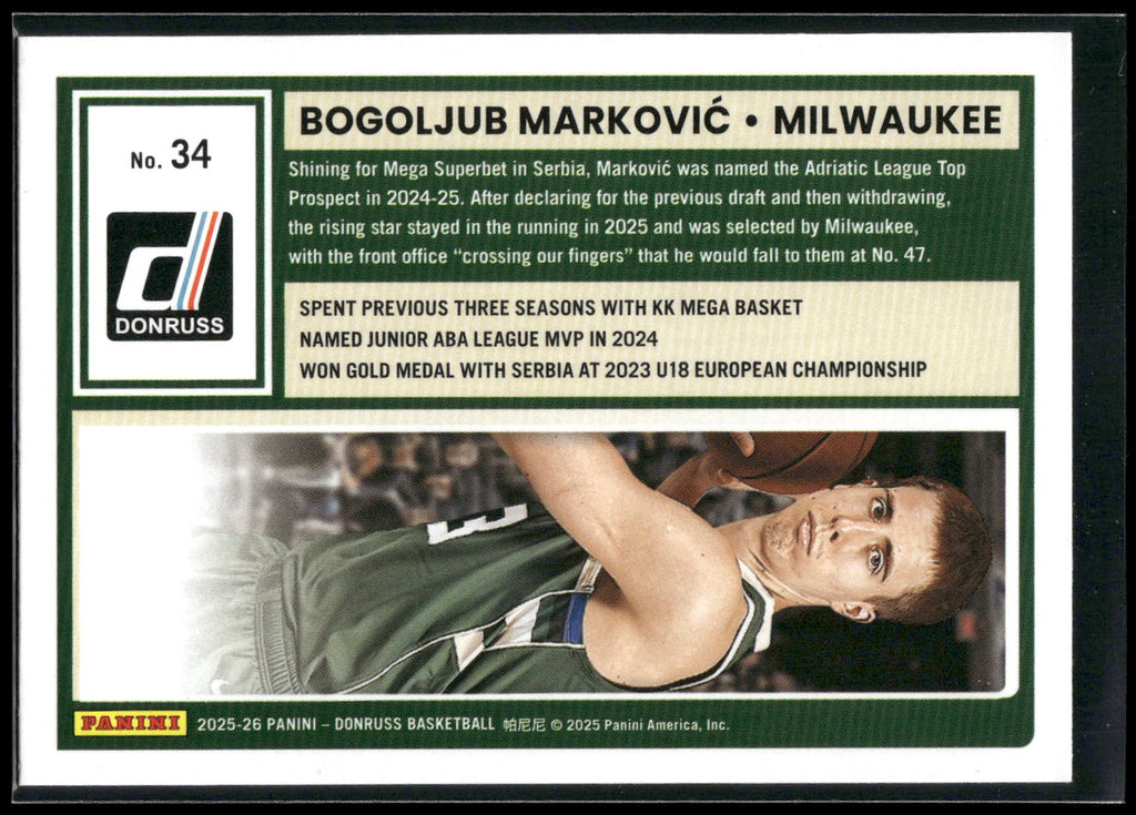 2025-26 Donruss #34 Bogoljub Markovic