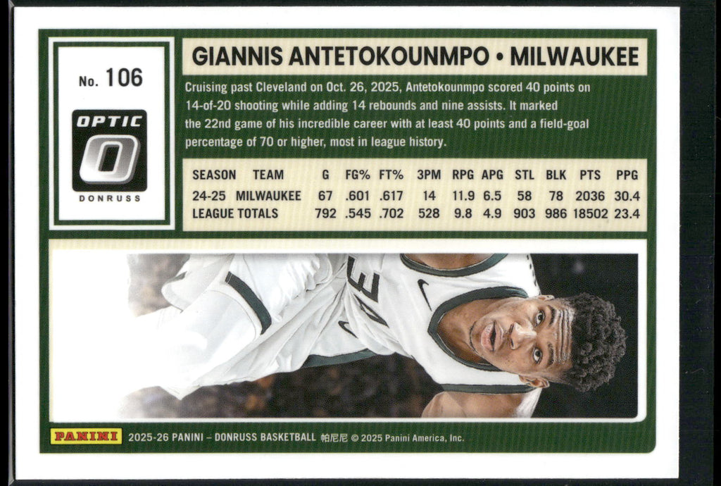 2025-26 Donruss #106 Giannis Antetokounmpo