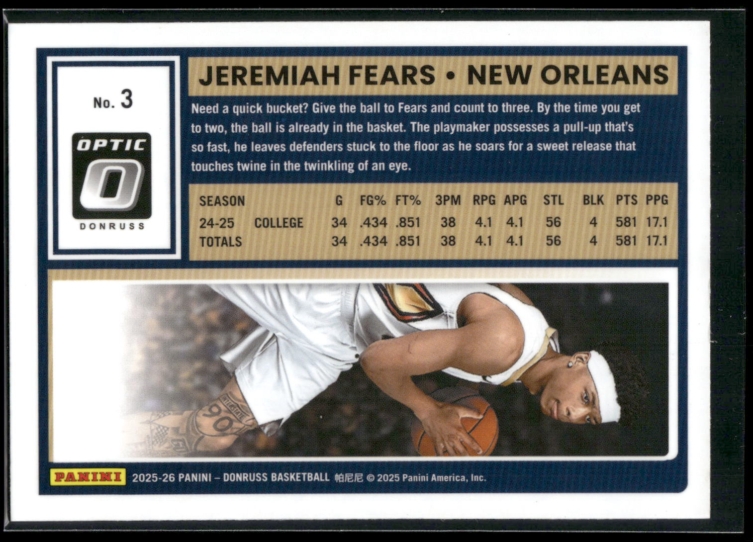 2025-26 Donruss #3 Jeremiah Fears Optic