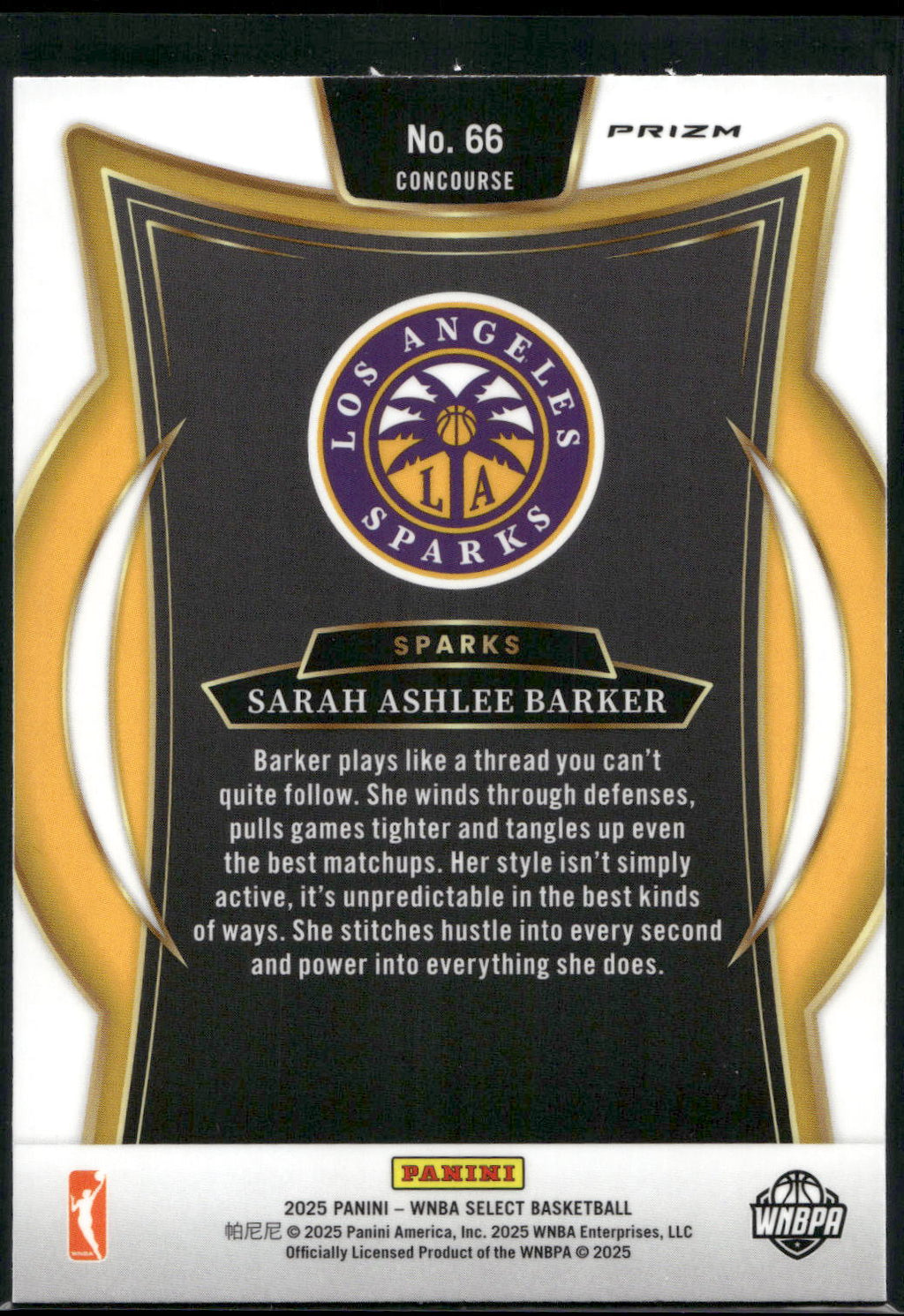 2025 Panini Select WNBA #66 Sarah Ashlee Barker Silver Prizms