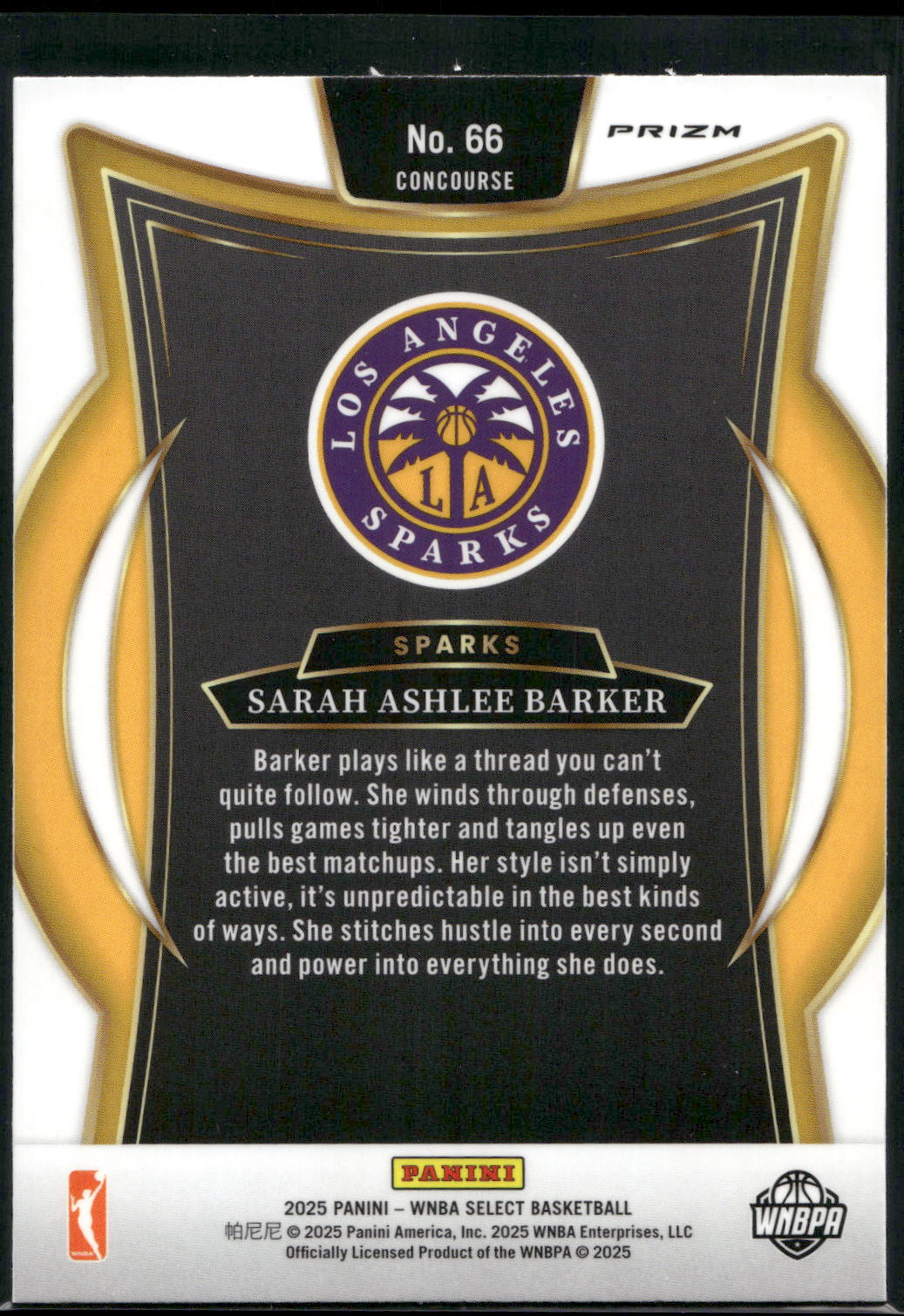 2025 Panini Select WNBA #66 Sarah Ashlee Barker Silver Prizms