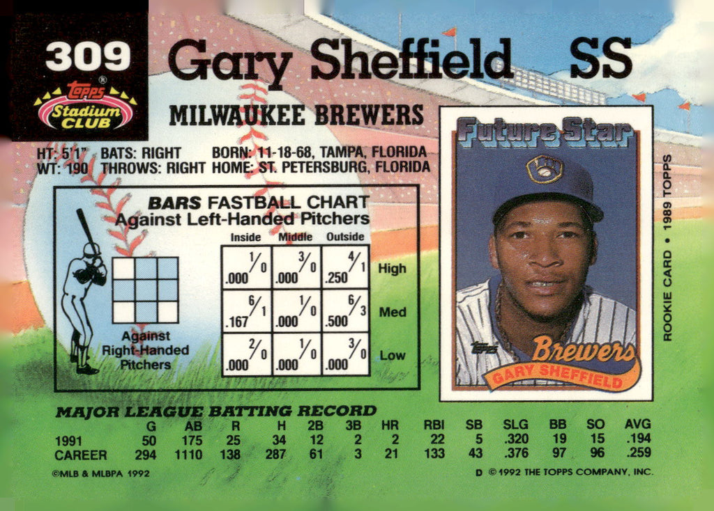 1992 Stadium Club #309 Gary Sheffield