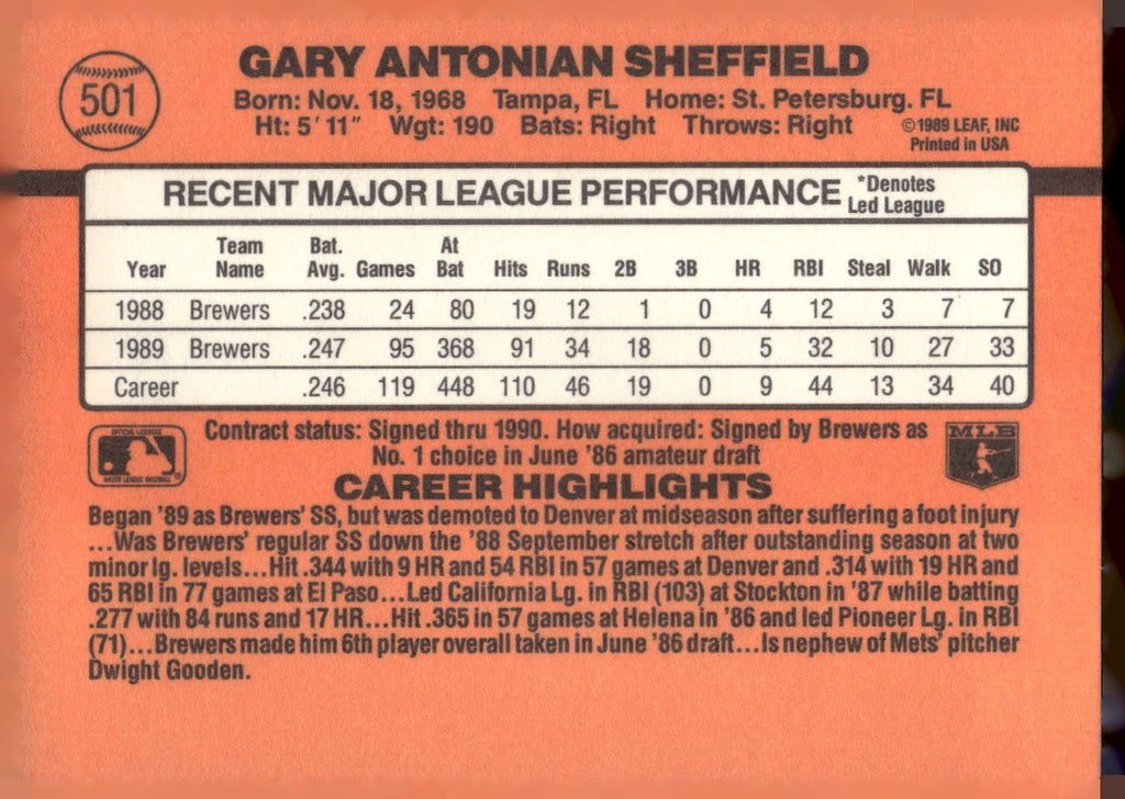 1990 Donruss #501 Gary Sheffield