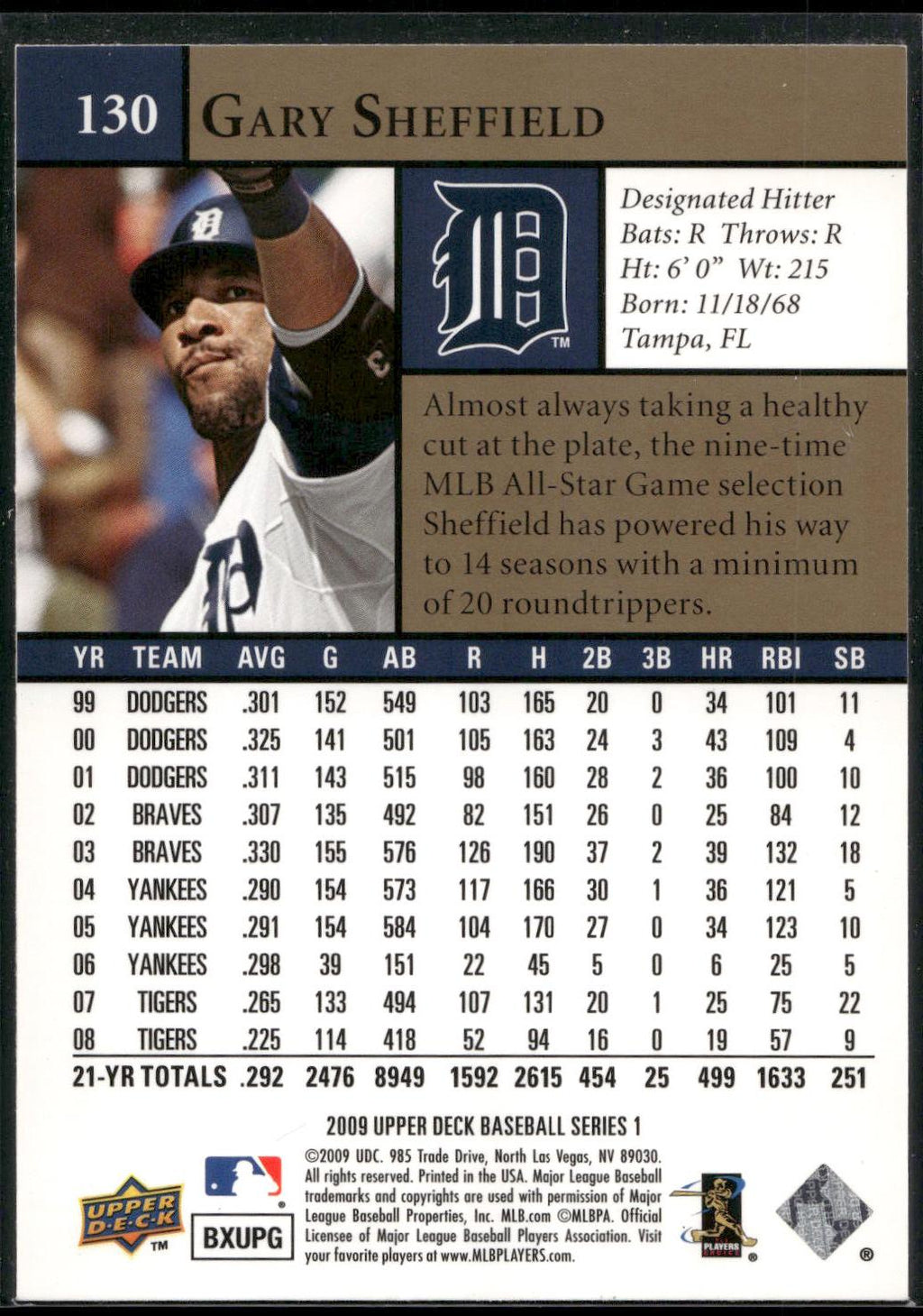 2009 Upper Deck #130 Gary Sheffield