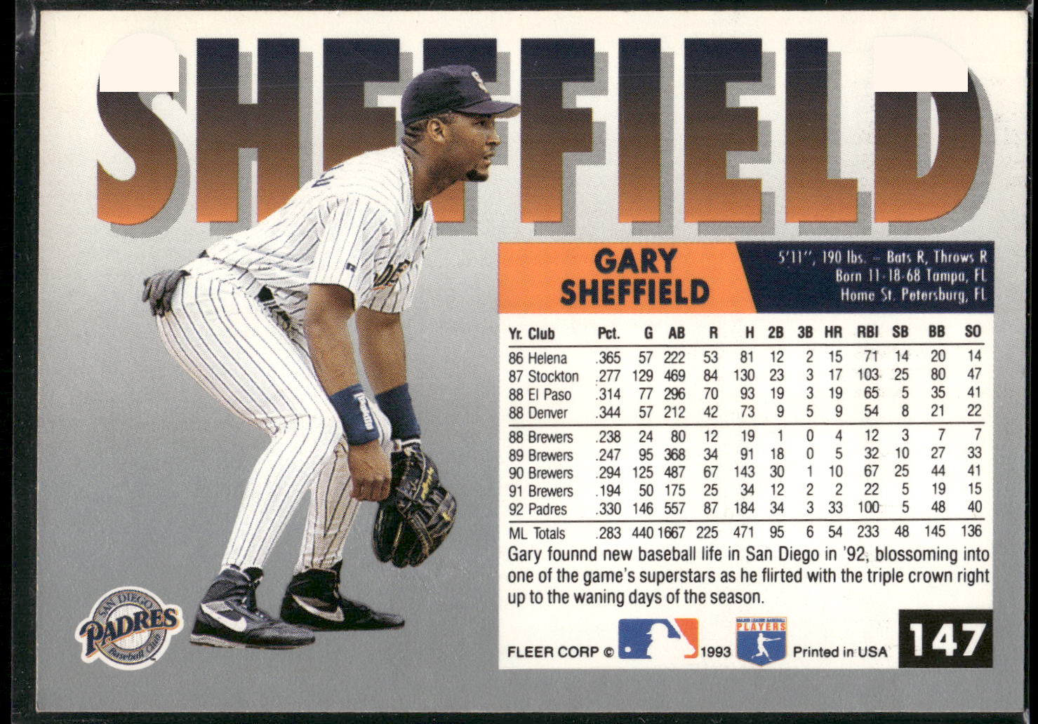 1993 Fleer #147 Gary Sheffield