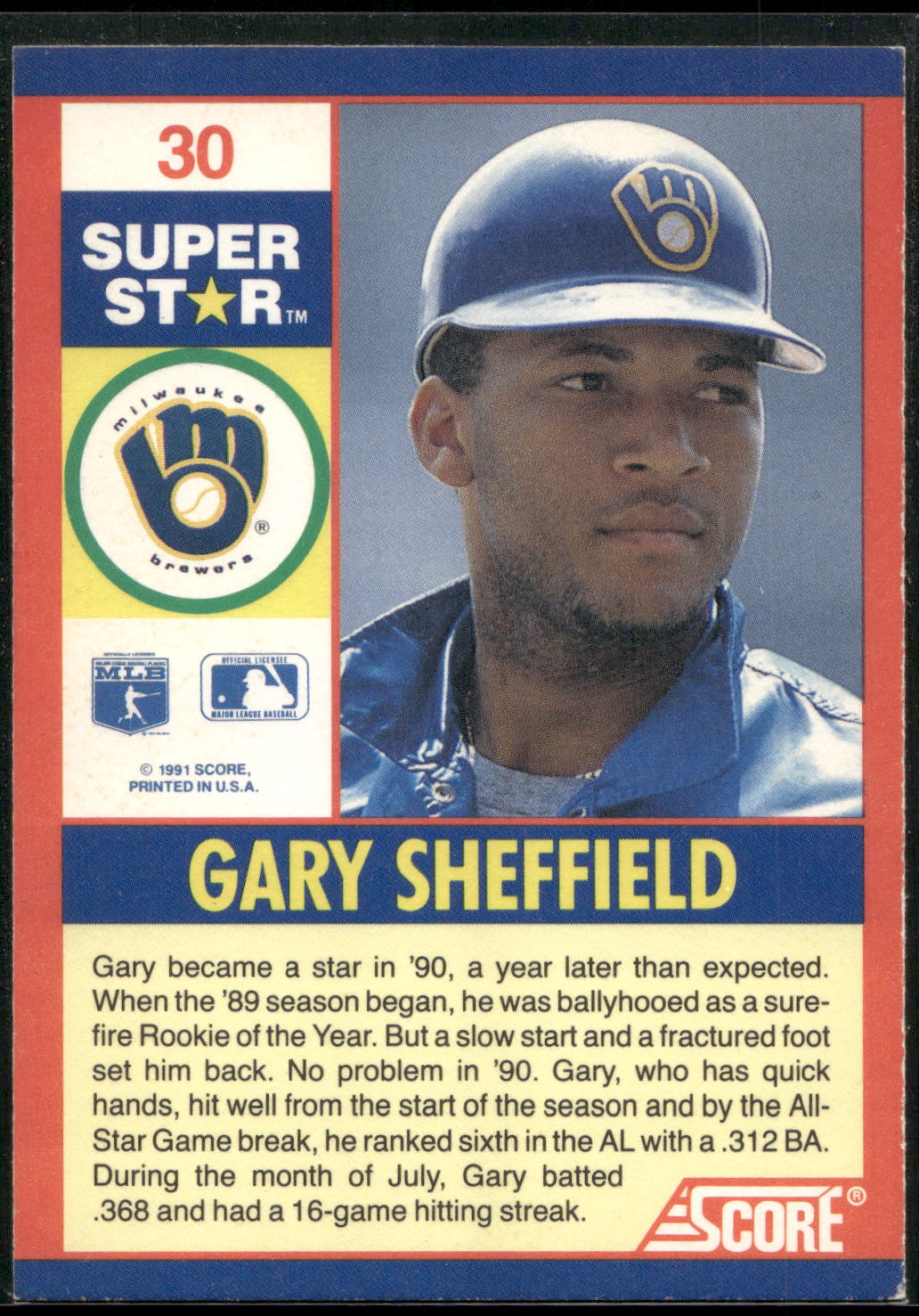 1991 Score 100 Superstars #30 Gary Sheffield