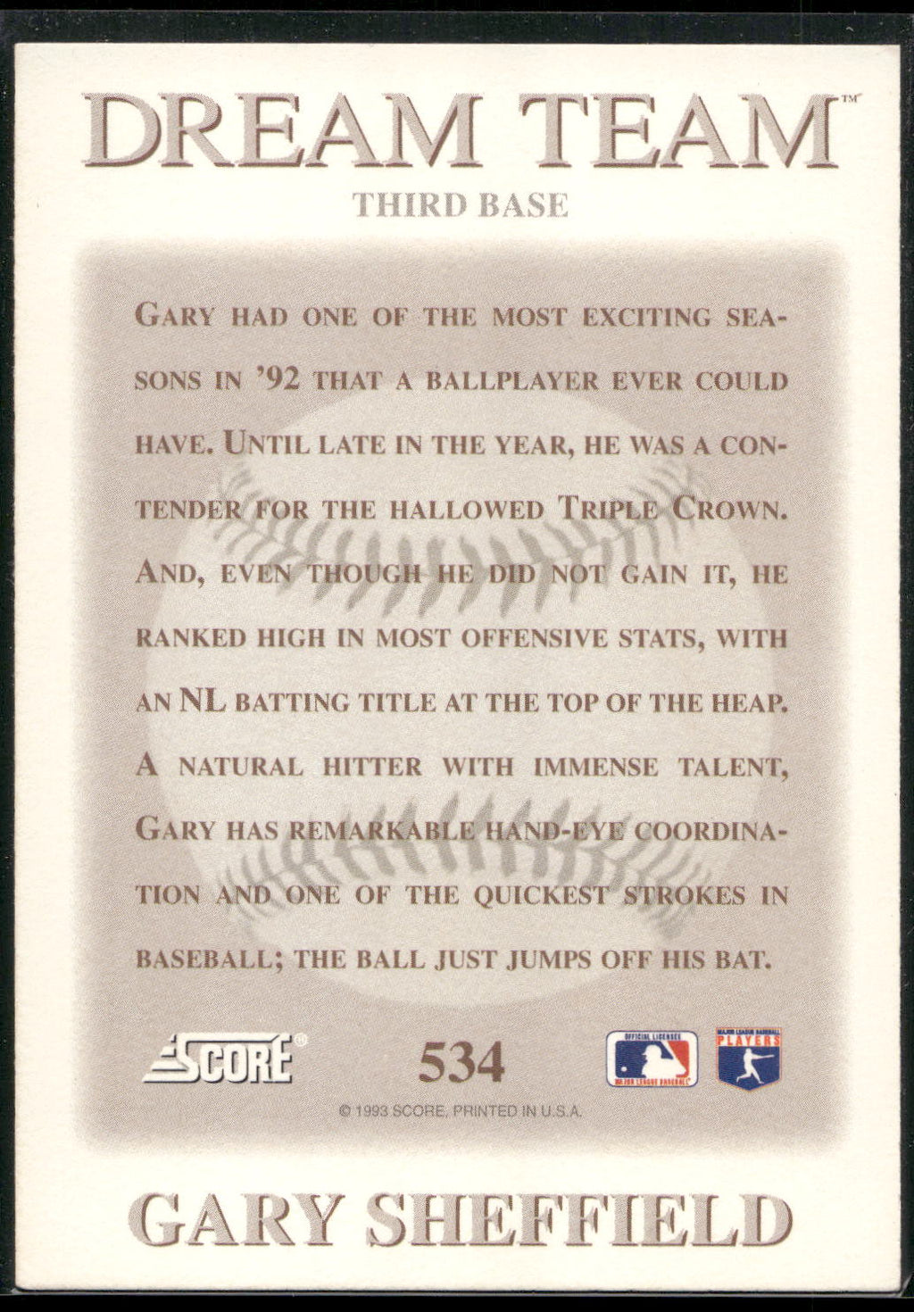 1993 Score #534 Gary Sheffield