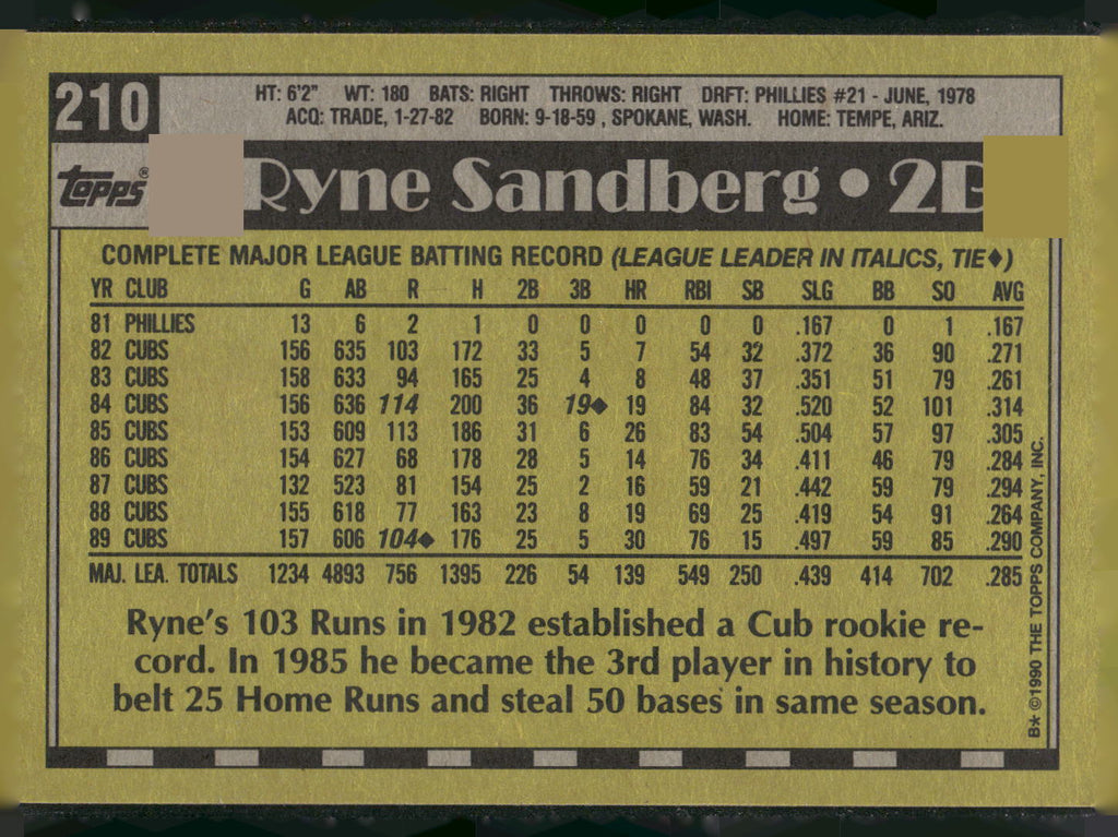 1990 Topps #210 Ryne Sandberg