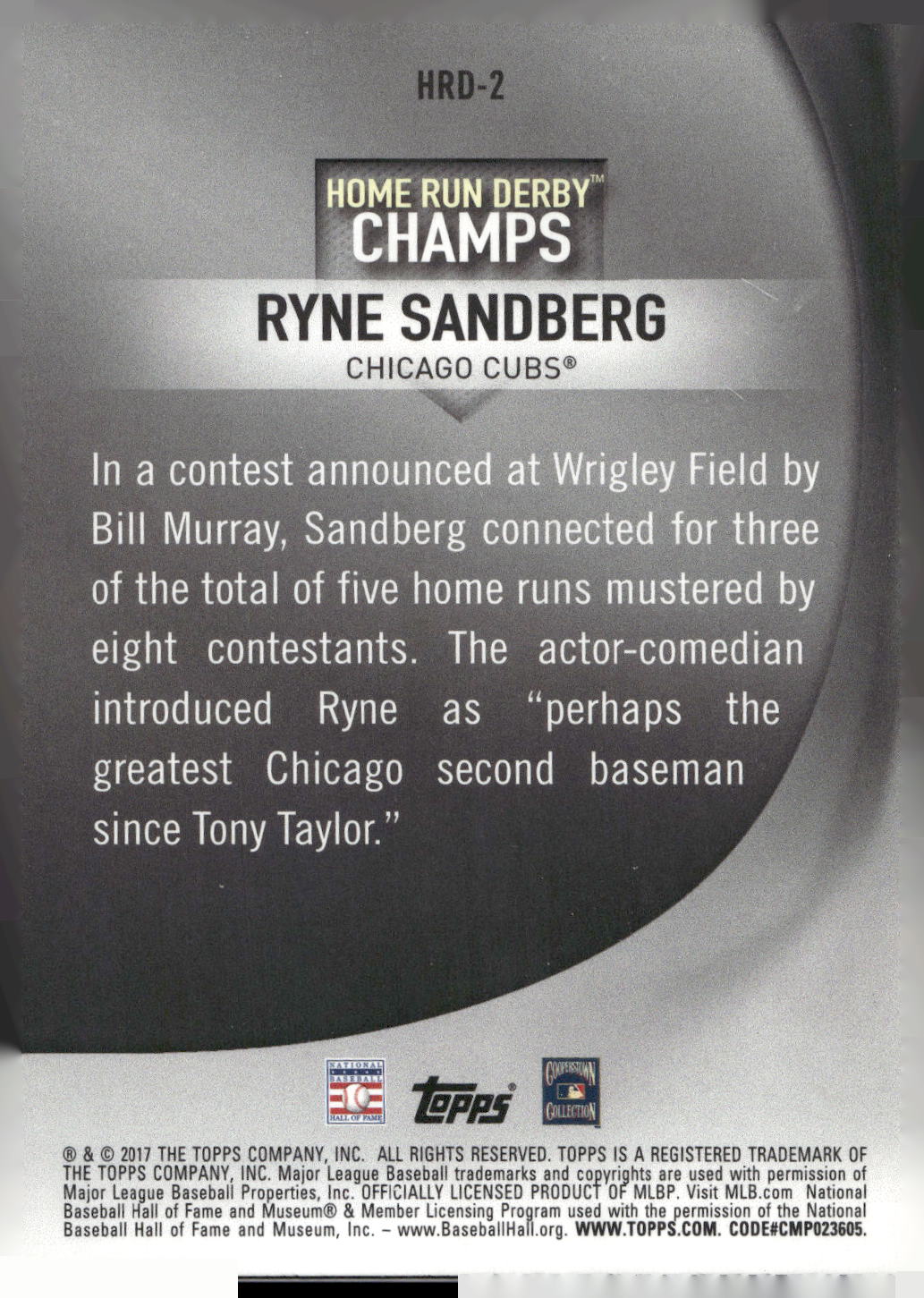 2017 Topps #HRD-2 Ryne Sandberg Home Run Derby Champions