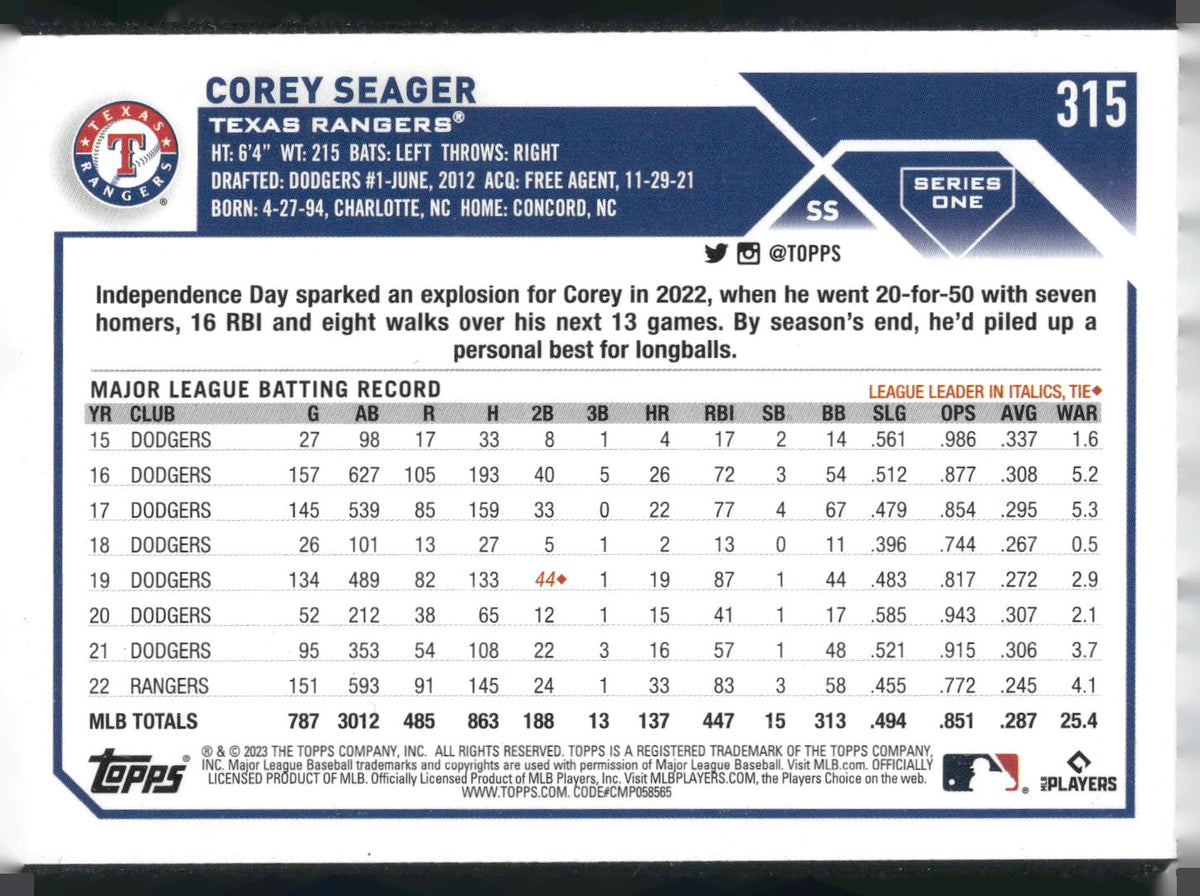 2023 Topps #315 Corey Seager