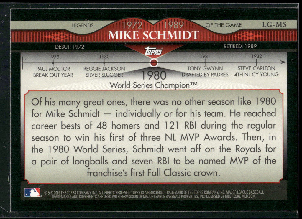 2009 Topps #LG-MS Mike Schmidt Legends of the Game