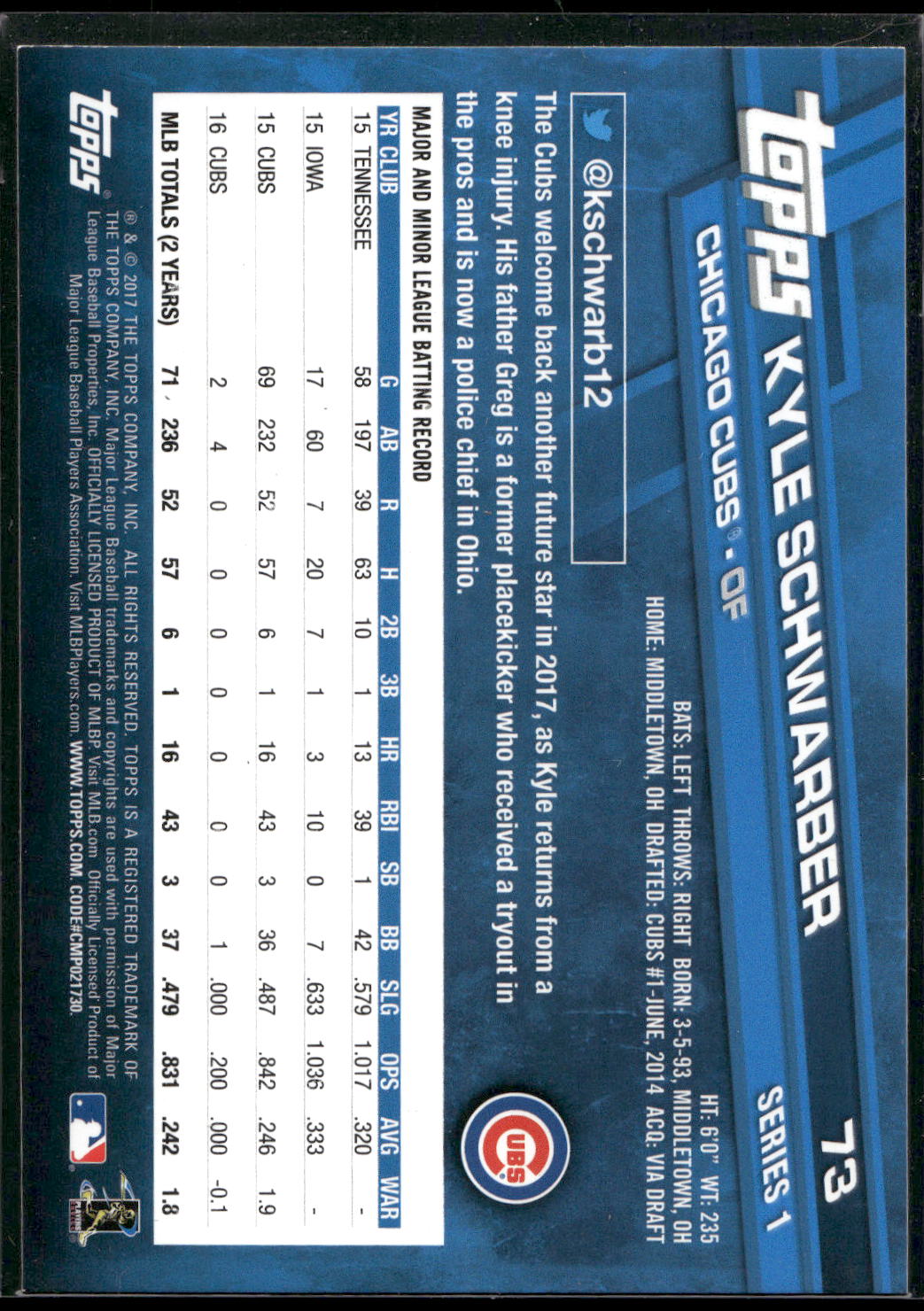2017 Topps #73 Kyle Schwarber