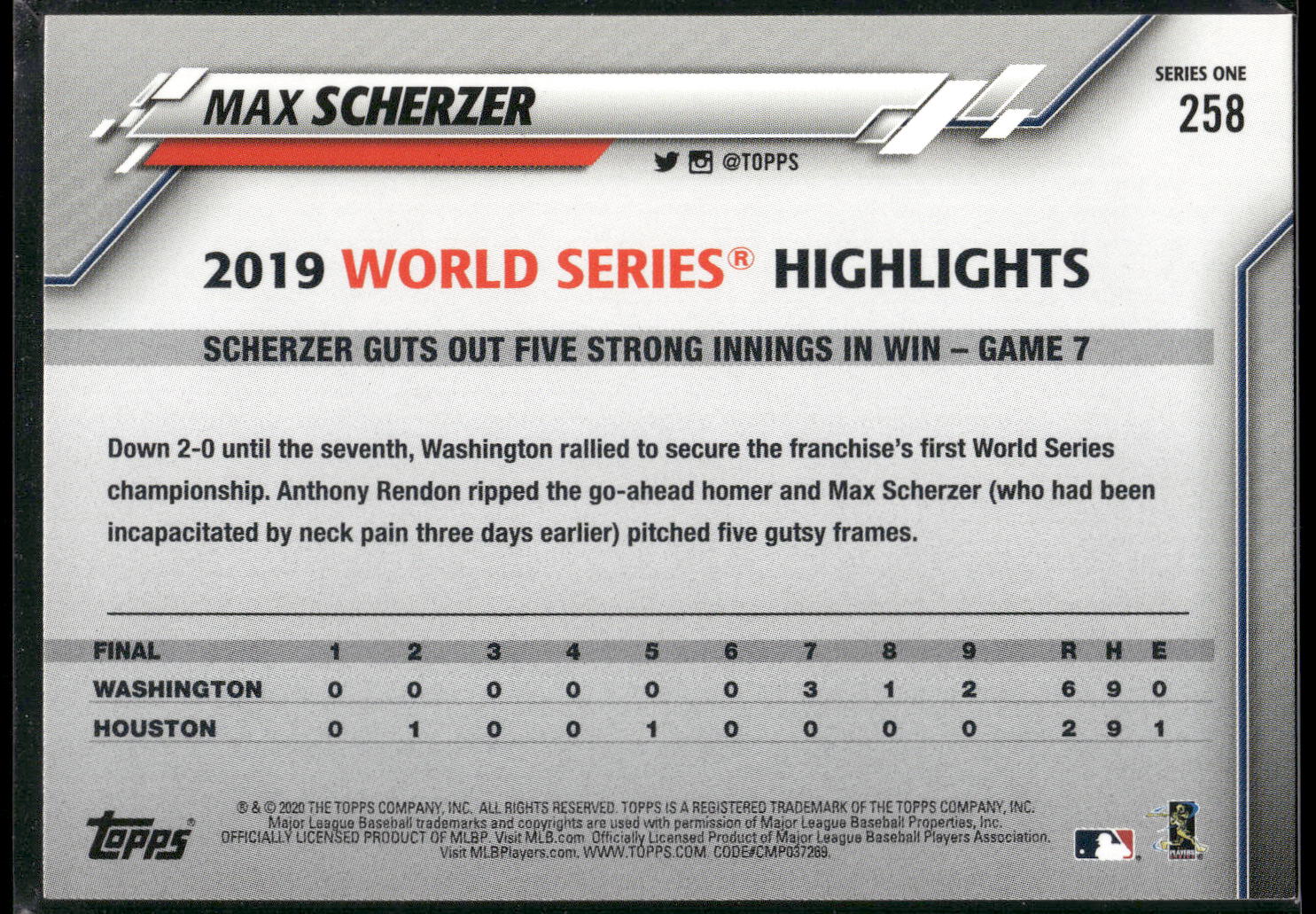2020 Topps #258 Max Scherzer