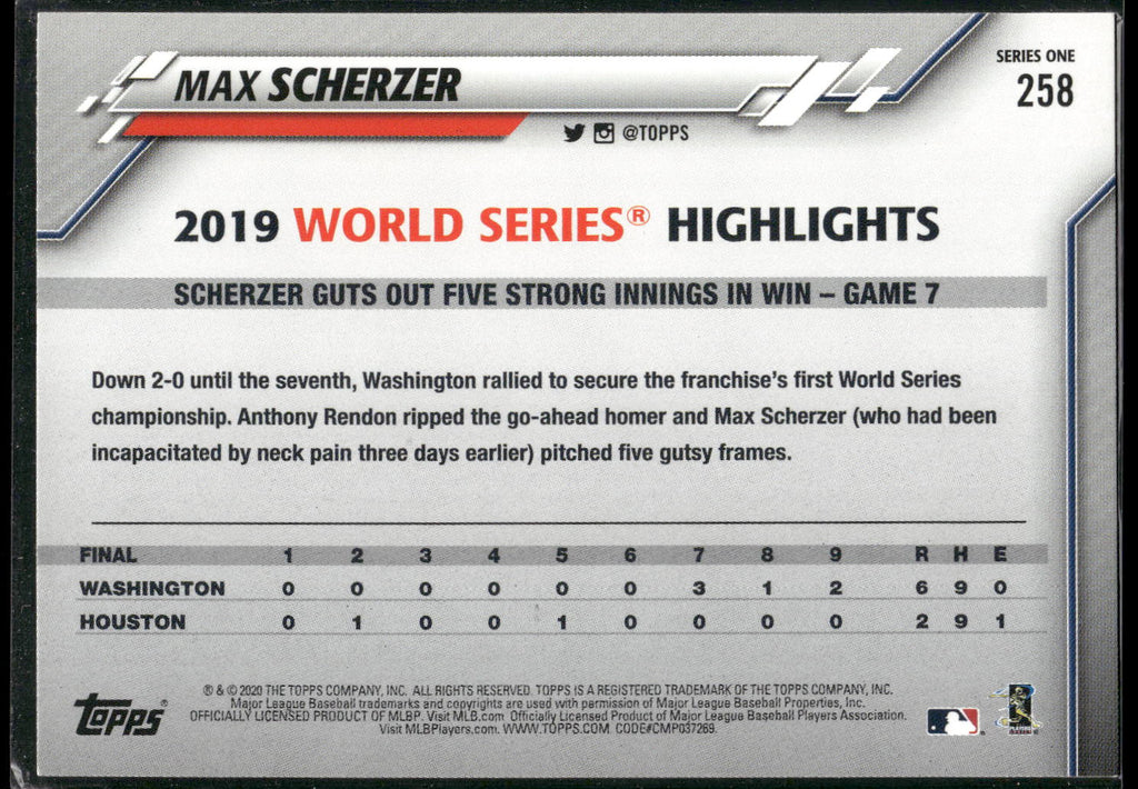 2020 Topps #258 Max Scherzer