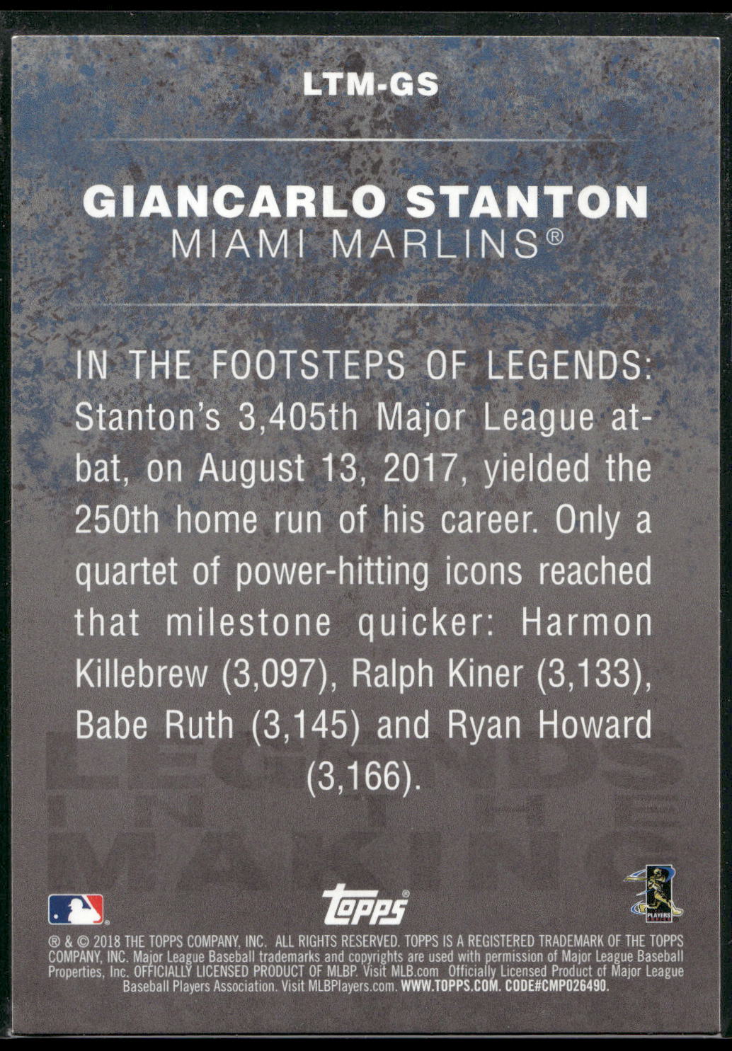 2018 Topps #LTM-GS Giancarlo Stanton Legends in the Making (Series 1)