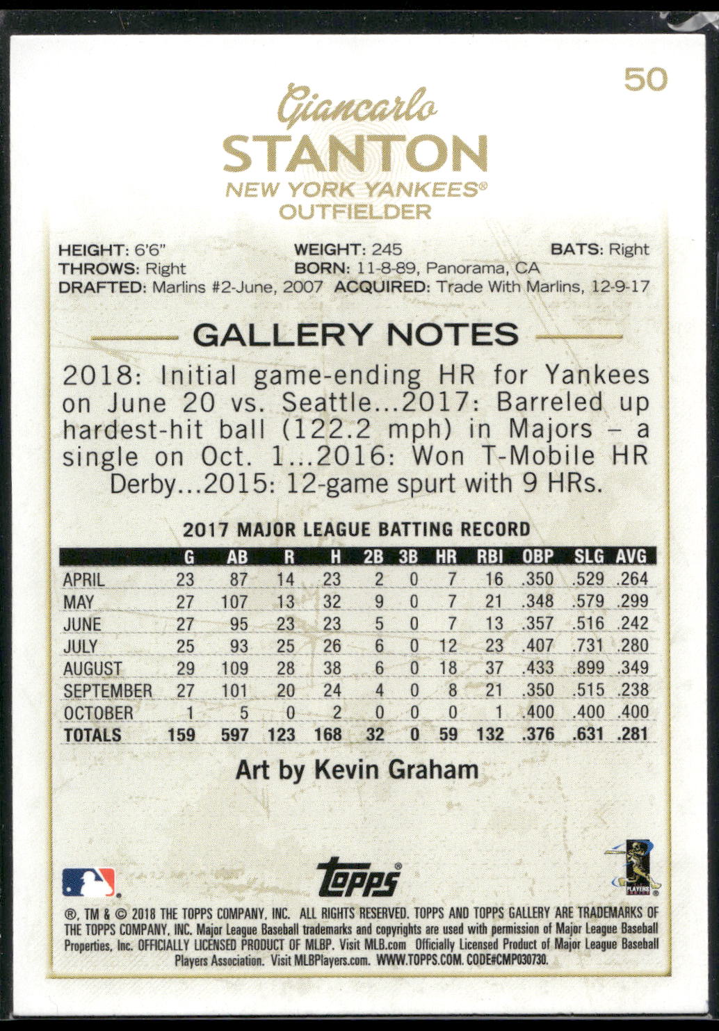 2018 Topps Gallery #50 Giancarlo Stanton Wood