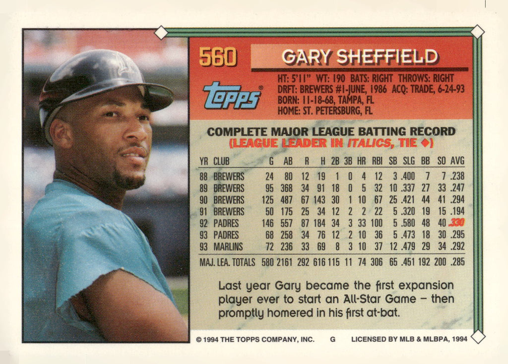 1994 Topps #560 Gary Sheffield Gold