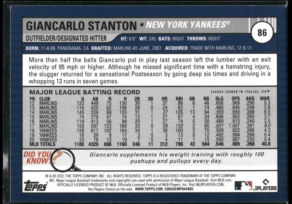 2021 Topps Big League #86 Giancarlo Stanton