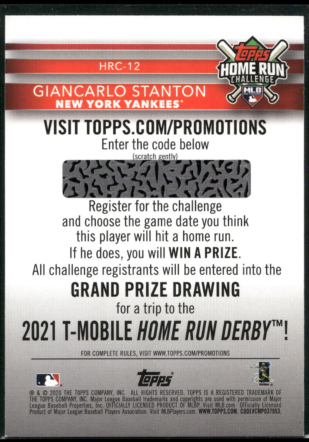 2020 Topps #HRC-12 Giancarlo Stanton Home Run Challenge (Series One)