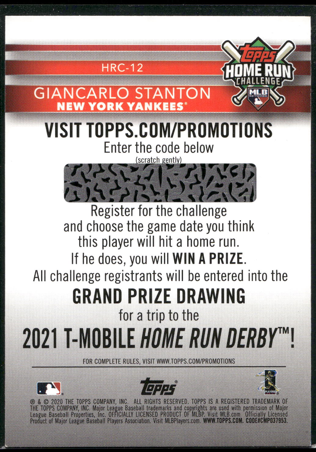 2020 Topps #HRC-12 Giancarlo Stanton Home Run Challenge (Series One)
