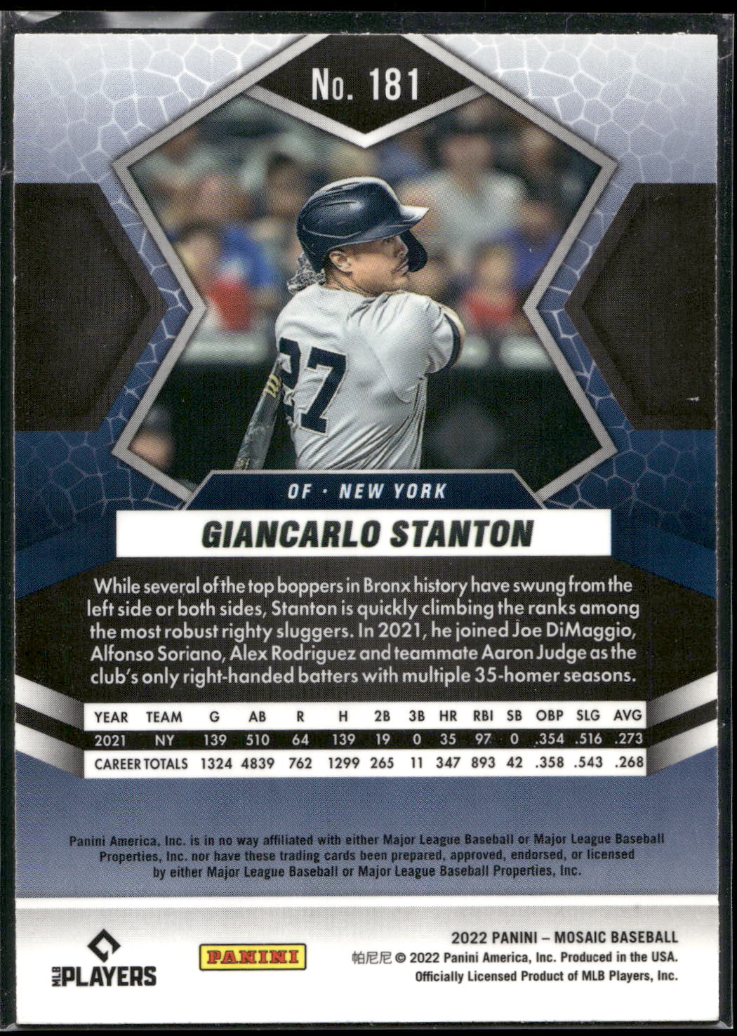 2022 Panini Mosaic #181 Giancarlo Stanton