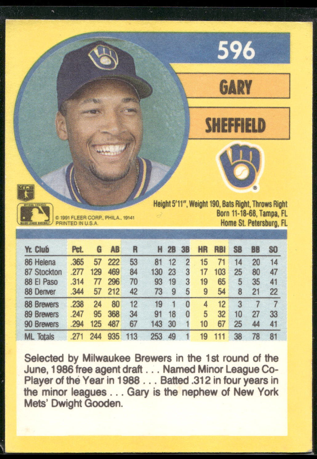 1991 Fleer #596 Gary Sheffield
