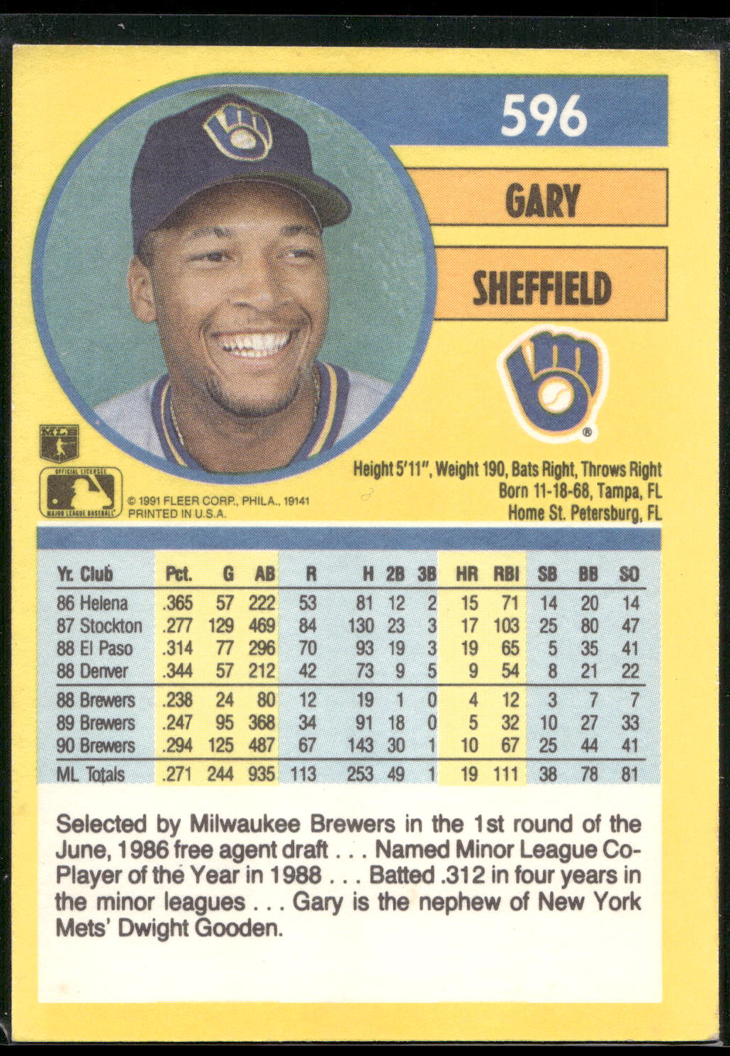 1991 Fleer #596 Gary Sheffield