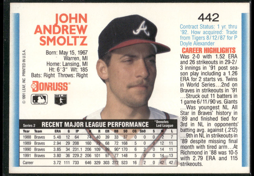 1992 Donruss #442 John Smoltz