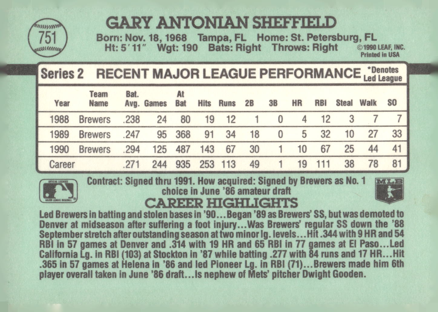 1991 Donruss #751 Gary Sheffield