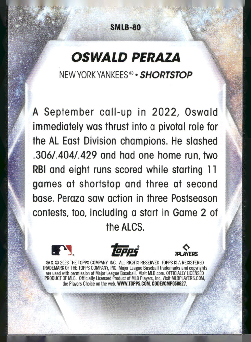 2023 Topps Update #SMLB-80 Oswald Peraza Stars of MLB