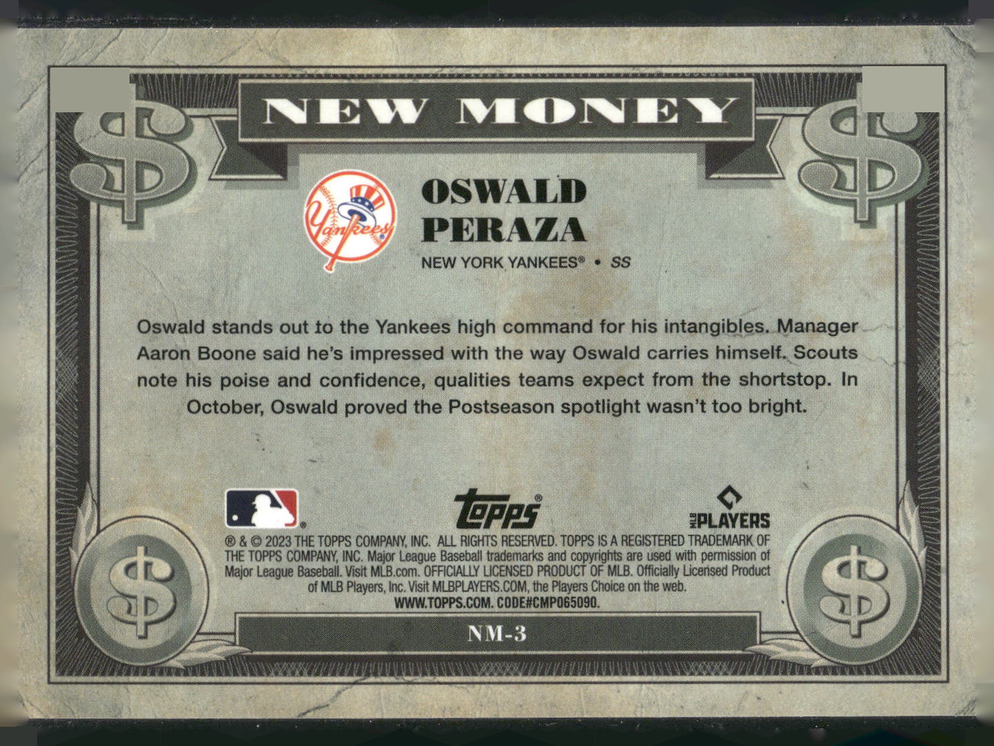 2023 Bowman Platinum #NM-3 Oswald Peraza New Money
