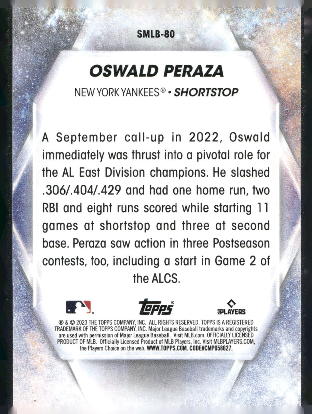 2023 Topps Update #SMLB-80 Oswald Peraza Stars of MLB