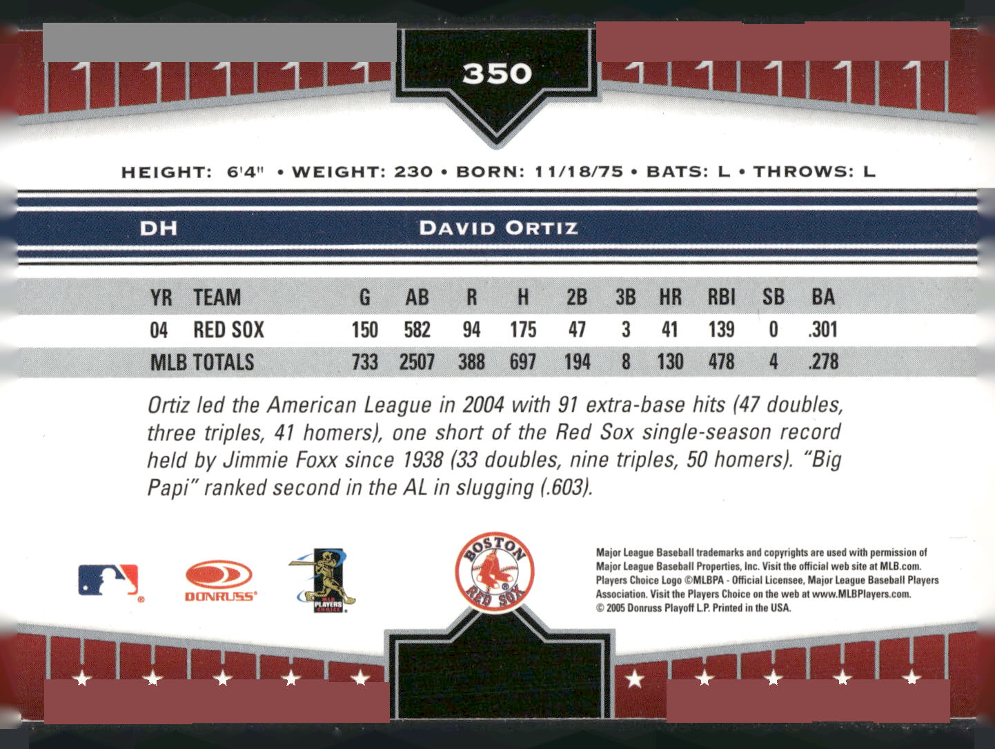 2005 Donruss Champions #350 David Ortiz