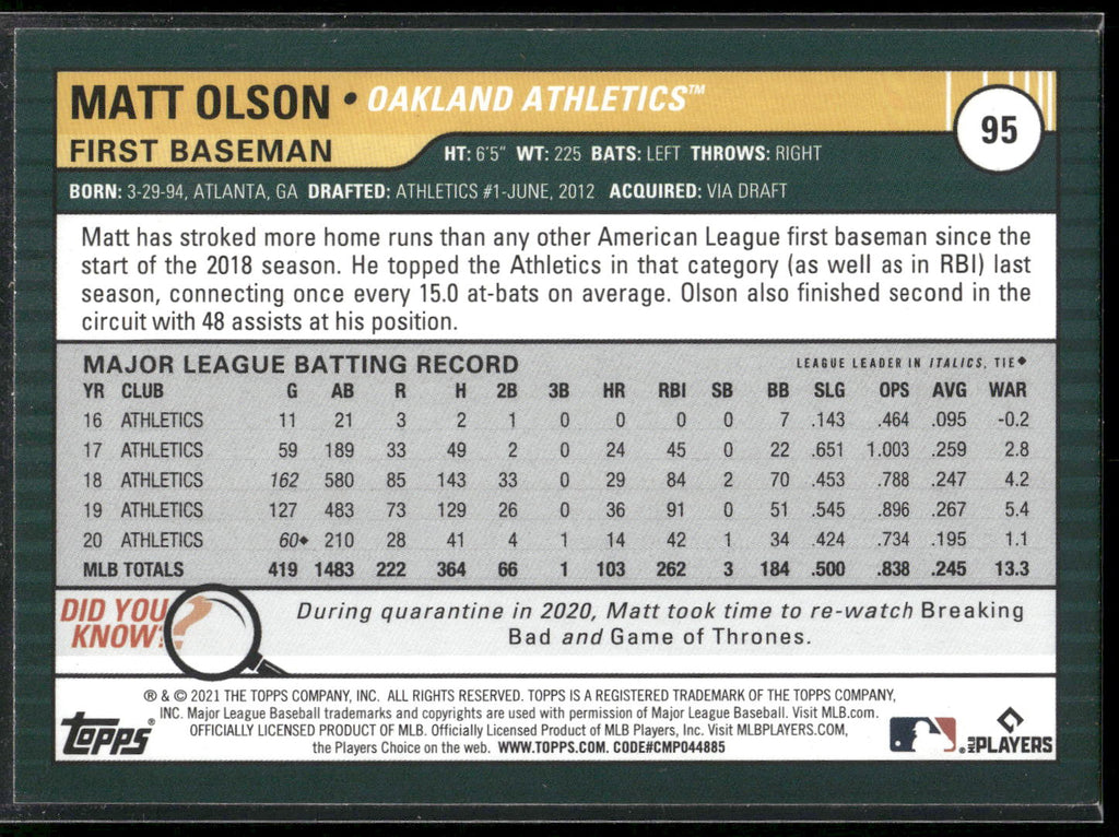 2021 Topps Big League #95 Matt Olson