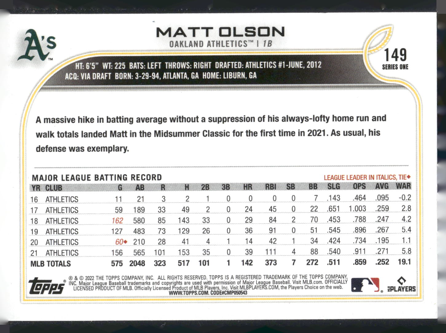 2022 Topps #149 Matt Olson